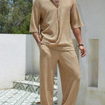 Commuter Suits Summer Short-sleeved Top And Loose Straight Trousers Casual Outfits Outdoor