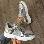 Fashion Lace-up Flat Shoes With Sequin Design Casual Sports Thick Bottom