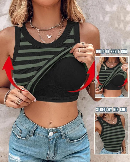 Slim Striped Vest With Bralette Ins Fashion Round Neck Sleeveless