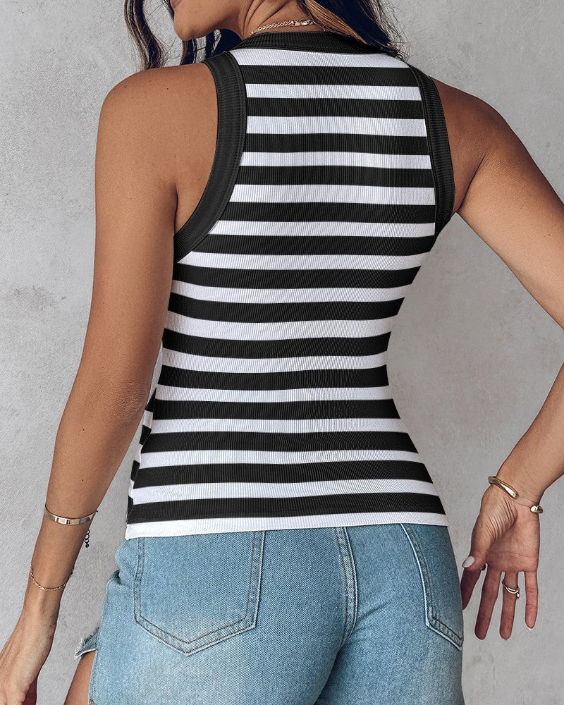 Slim Striped Vest With Bralette Ins Fashion Round Neck Sleeveless