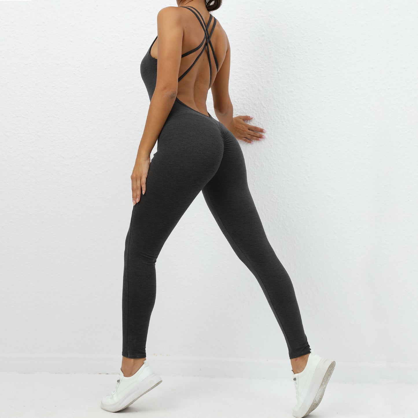Yoga Jumpsuit With Cross-strap Back Design Quick-drying Tight-fitting Running Sports Fitness Pants Fashion Seamless Leggings