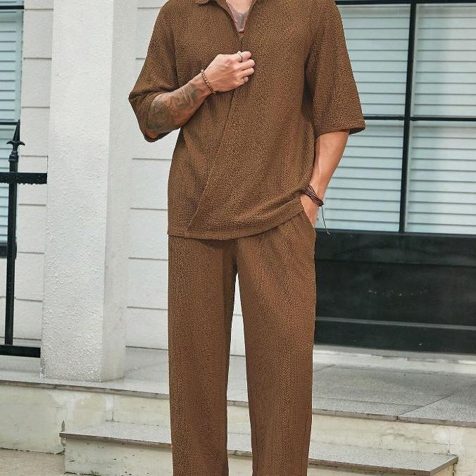 Commuter Suits Summer Short-sleeved Top And Loose Straight Trousers Casual Outfits Outdoor