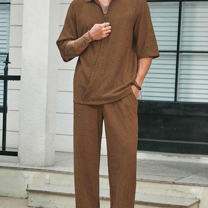 Commuter Suits Summer Short-sleeved Top And Loose Straight Trousers Casual Outfits Outdoor