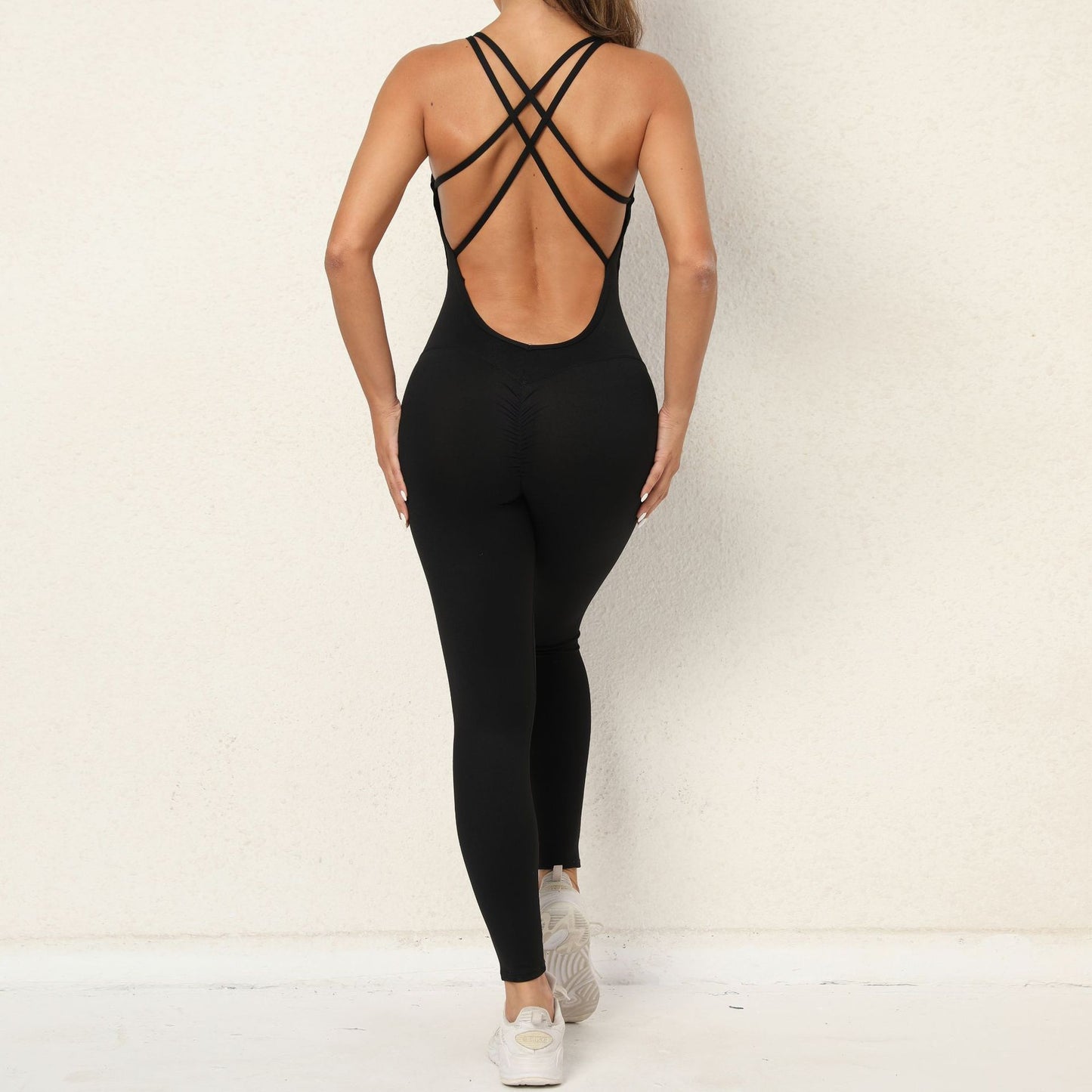 Yoga Jumpsuit With Cross-strap Back Design Quick-drying Tight-fitting Running Sports Fitness Pants Fashion Seamless Leggings