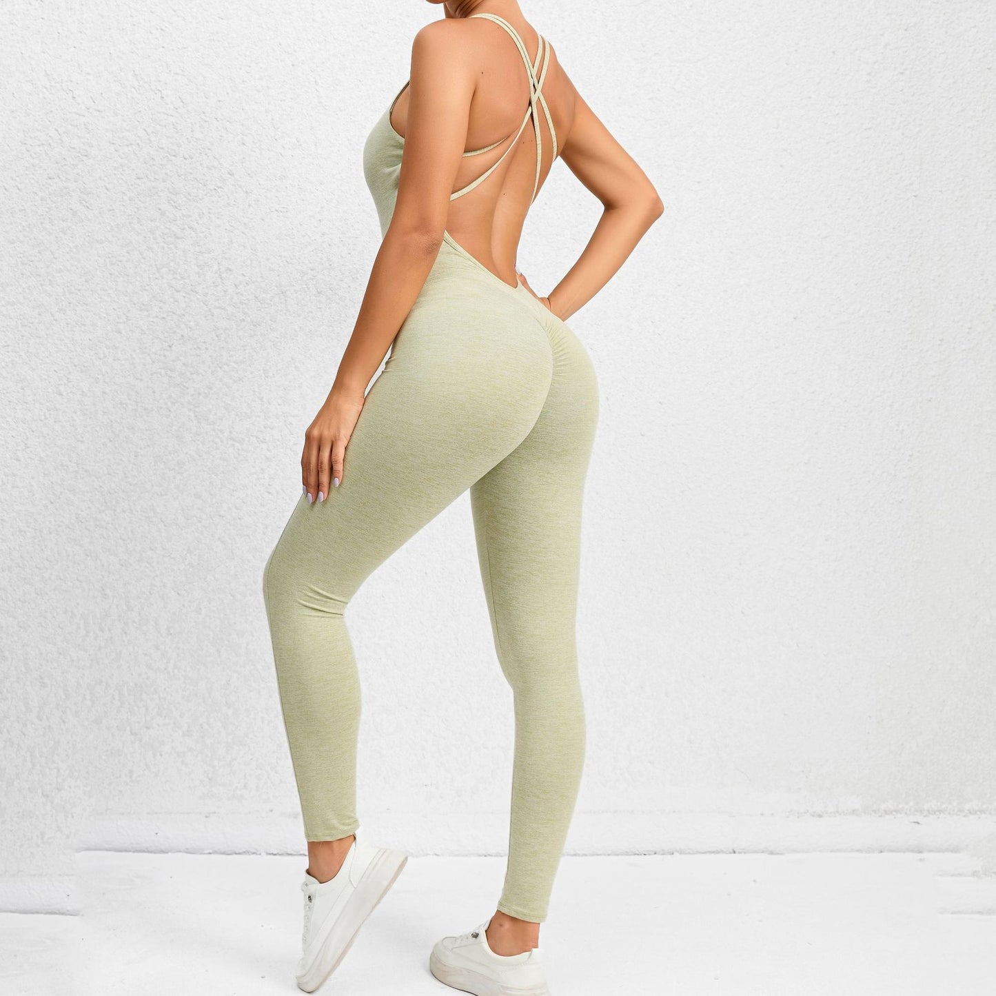 Yoga Jumpsuit With Cross-strap Back Design Quick-drying Tight-fitting Running Sports Fitness Pants Fashion Seamless Leggings