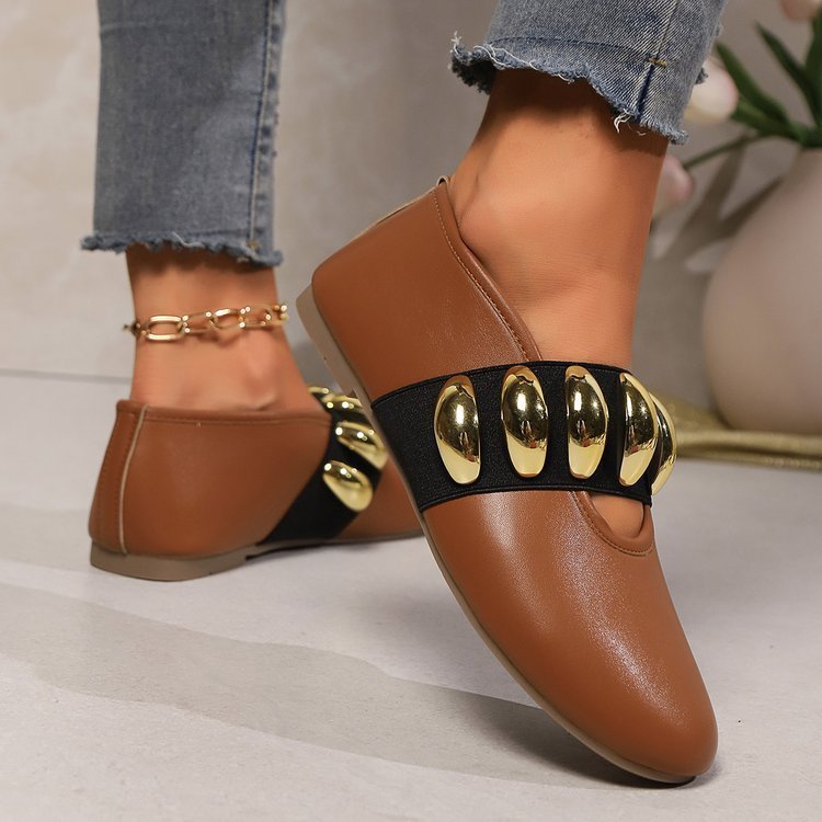 Personalized Flats Shoes With Metal Buckle Design Fashion Round