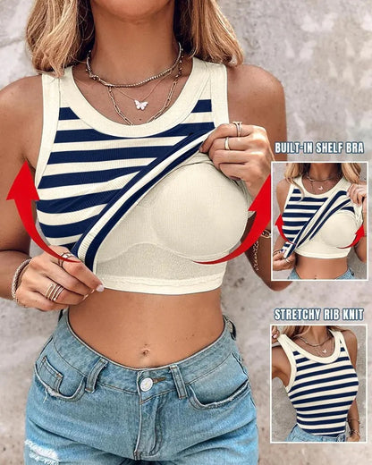 Slim Striped Vest With Bralette Ins Fashion Round Neck Sleeveless