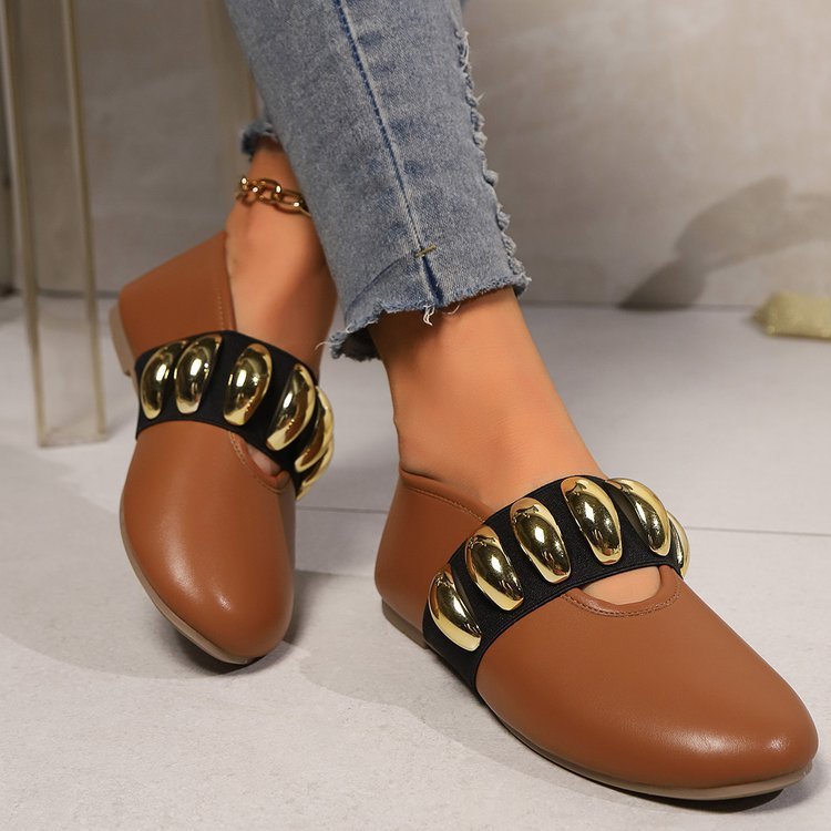 Personalized Flats Shoes With Metal Buckle Design Fashion Round