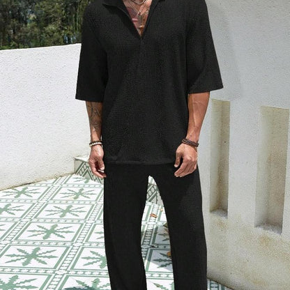 Commuter Suits Summer Short-sleeved Top And Loose Straight Trousers Casual Outfits Outdoor