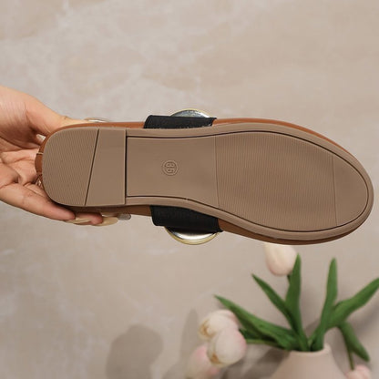 Personalized Flats Shoes With Metal Buckle Design Fashion Round