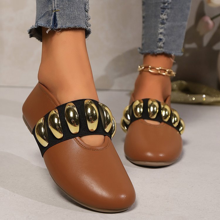 Personalized Flats Shoes With Metal Buckle Design Fashion Round