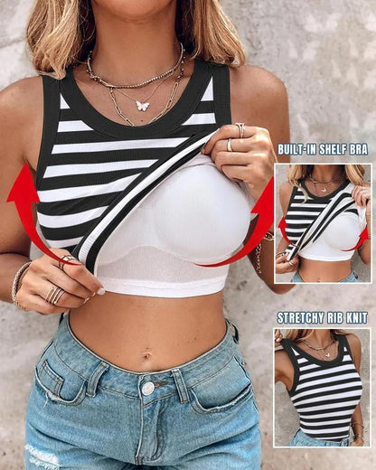 Slim Striped Vest With Bralette Ins Fashion Round Neck Sleeveless