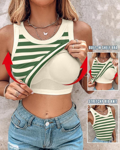 Slim Striped Vest With Bralette Ins Fashion Round Neck Sleeveless